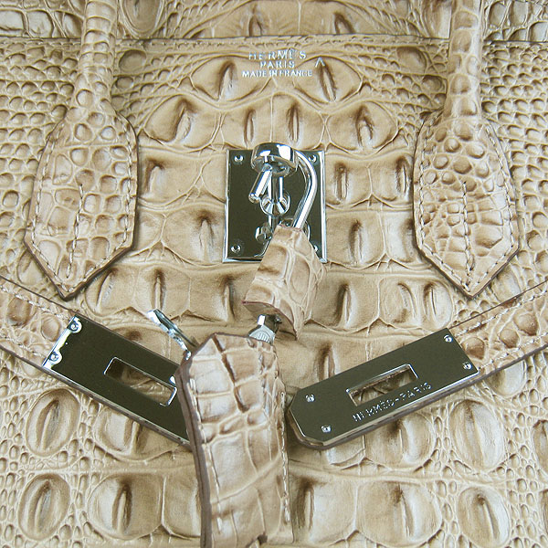 High Quality Fake Hermes Birkin 35CM Crocodile Head Veins Leather Bag Apricot 6089 - Click Image to Close